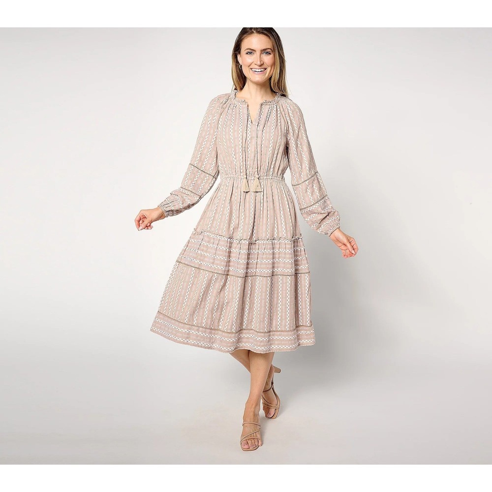 Destination 365 Regular Printed Clipped Dot Midi Dress Light Brown‎ XL